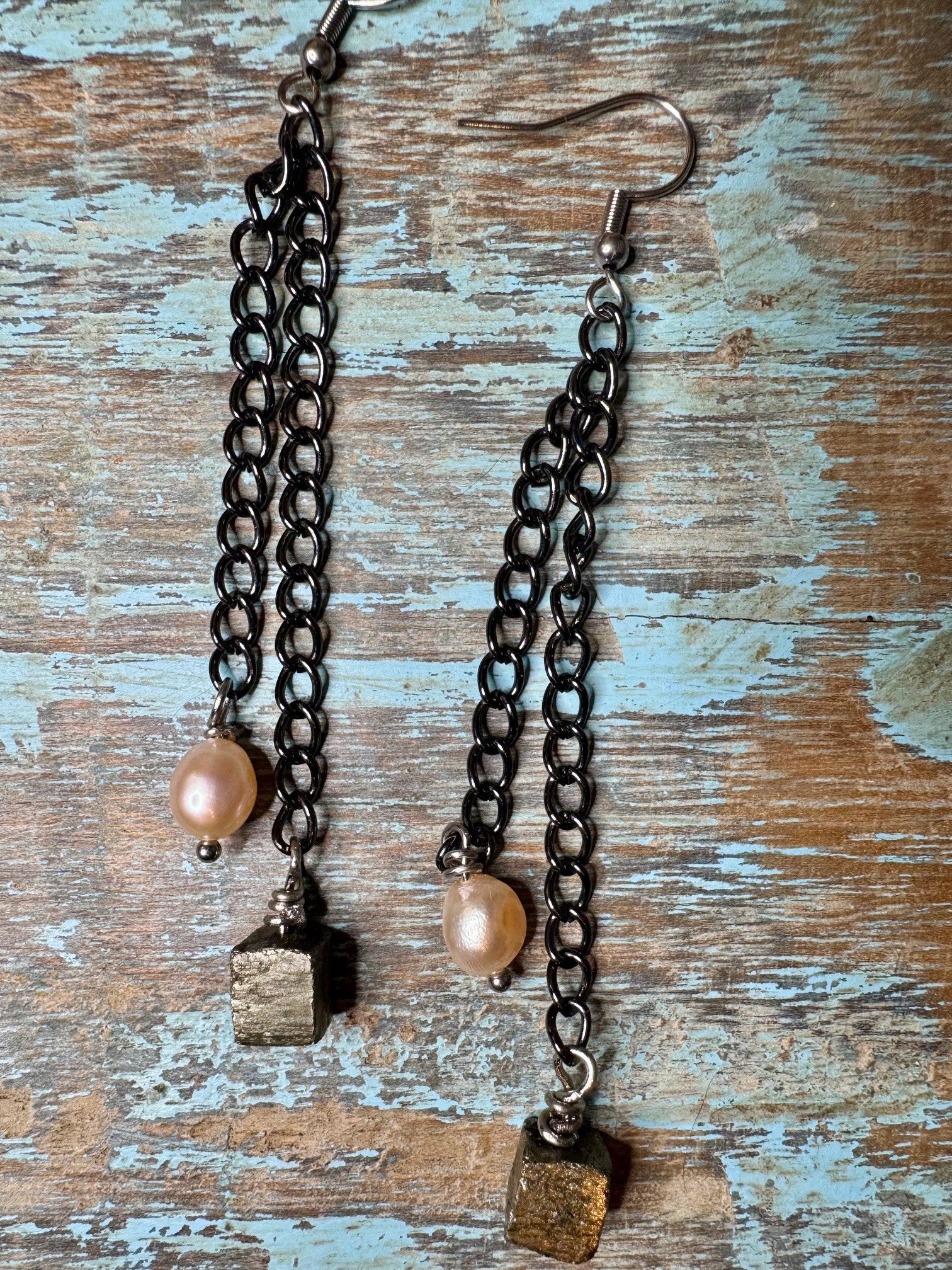 Pyrite & Pearl Dangles