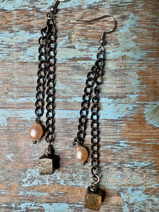 Pyrite & Pearl Dangles