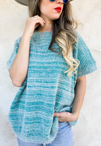 Striped Teal Fuzzy Sweater