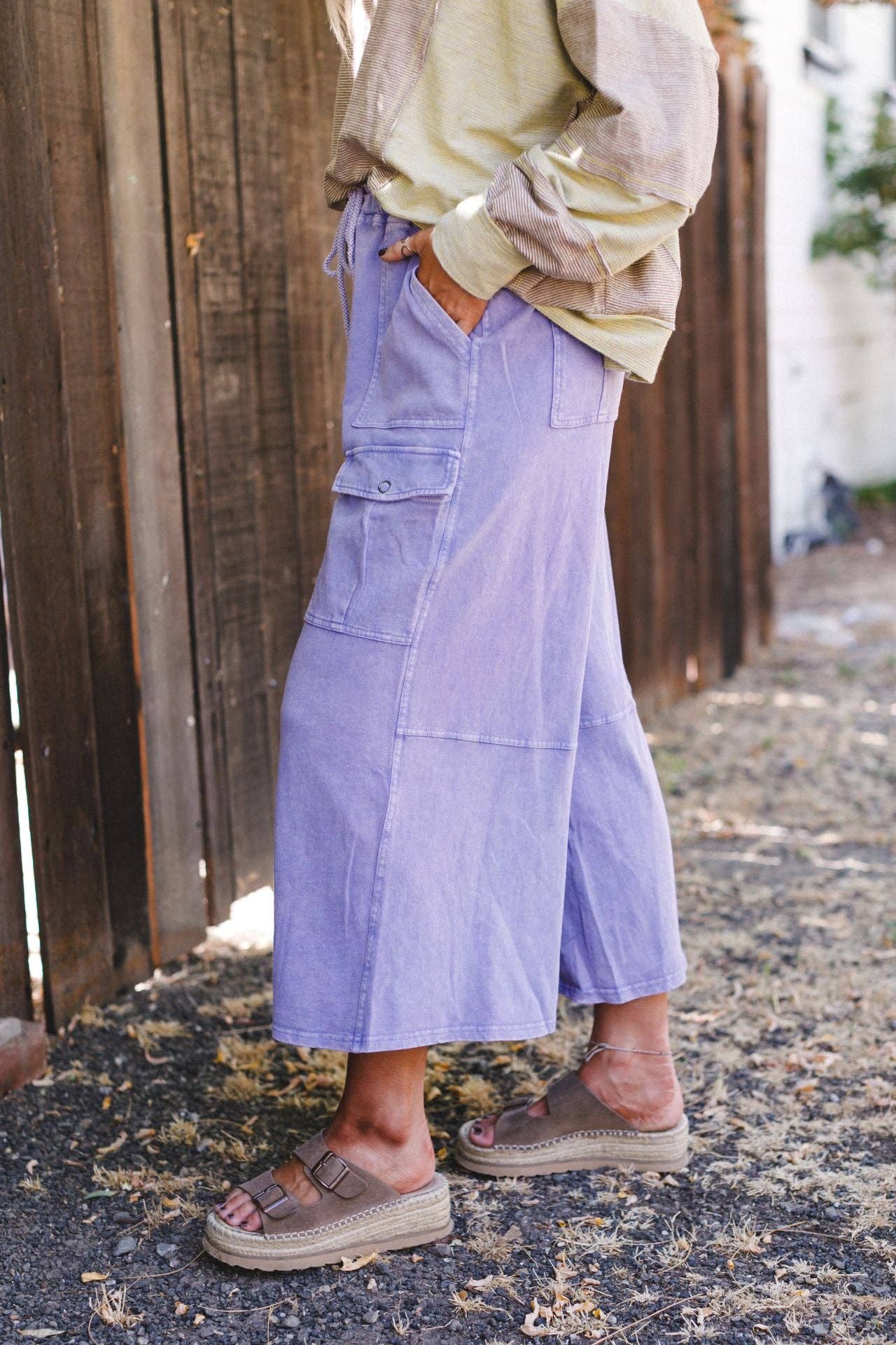 Cargo Wide Leg Pants - Lavender
