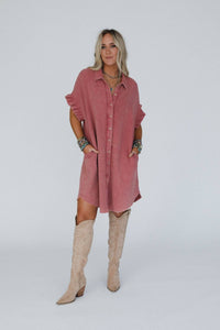 Heavenly Days Button Up Dress - Brick