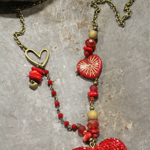 Retro Red Dazzling Heart & Czech Necklace