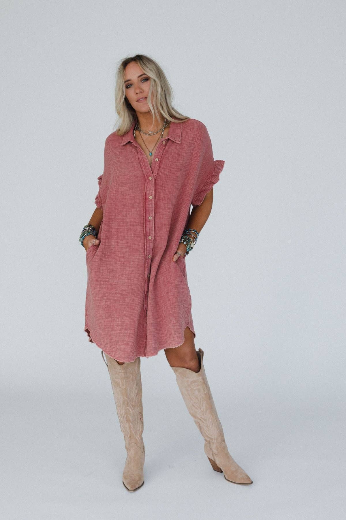 Heavenly Days Button Up Dress - Brick