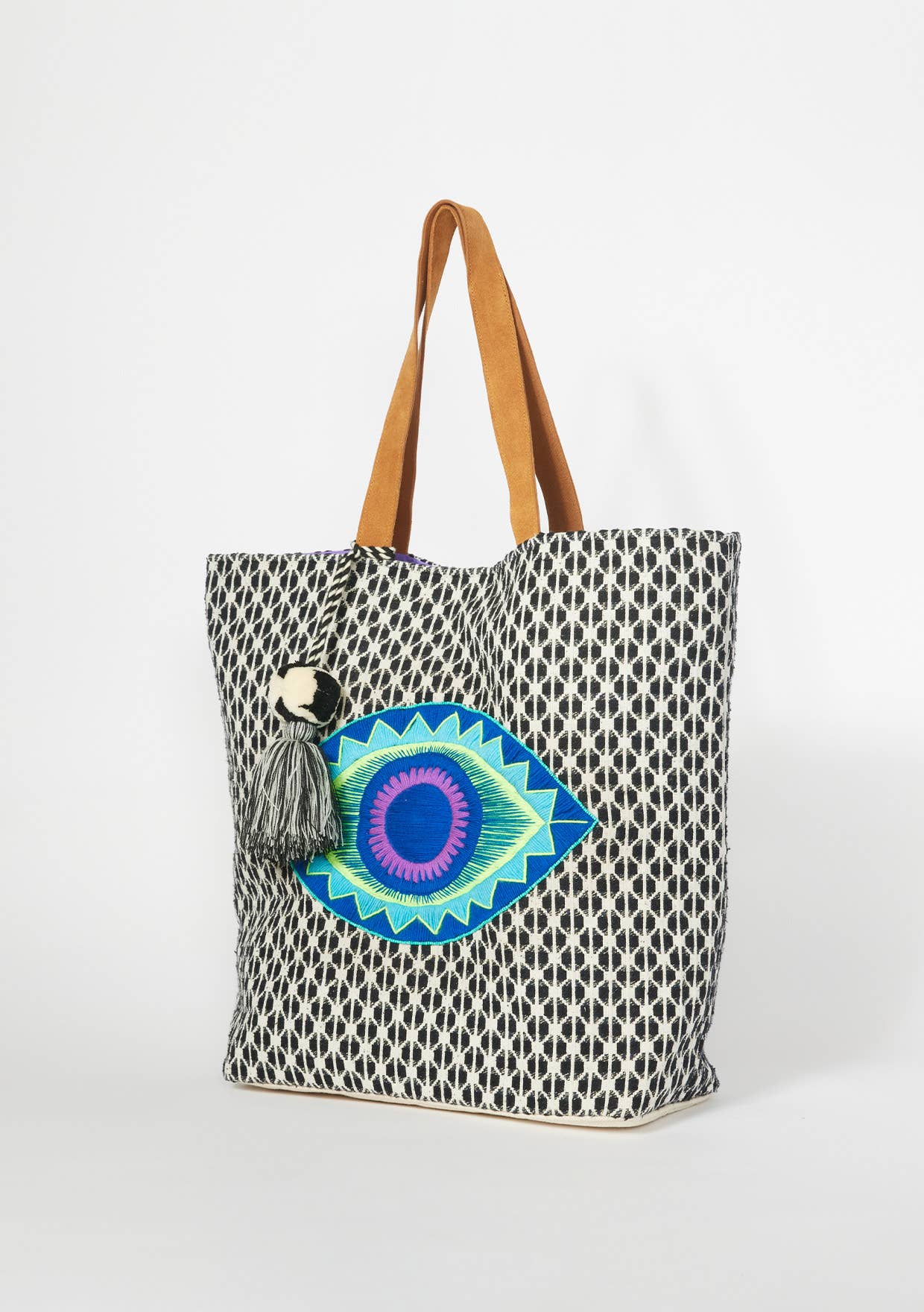 Embroidered Evil Eye Shopper Tote Bag