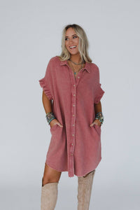 Heavenly Days Button Up Dress - Brick