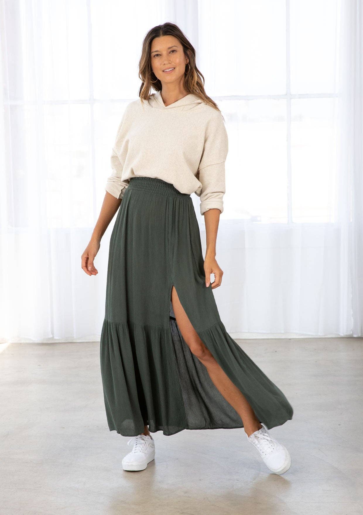 Bohemian Smocked Tiered Maxi Skirt