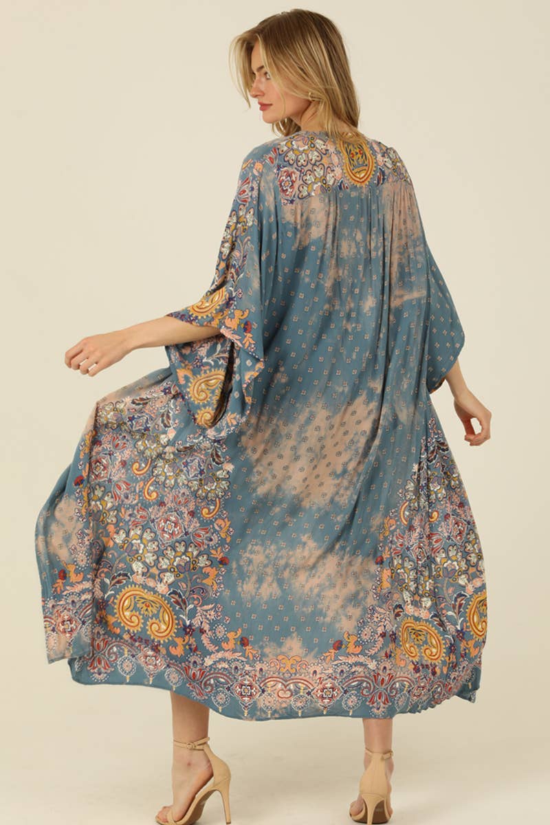 Bleached Printed Duster Kimono