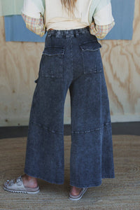 Cargo Wide Leg Pants - Ash Black