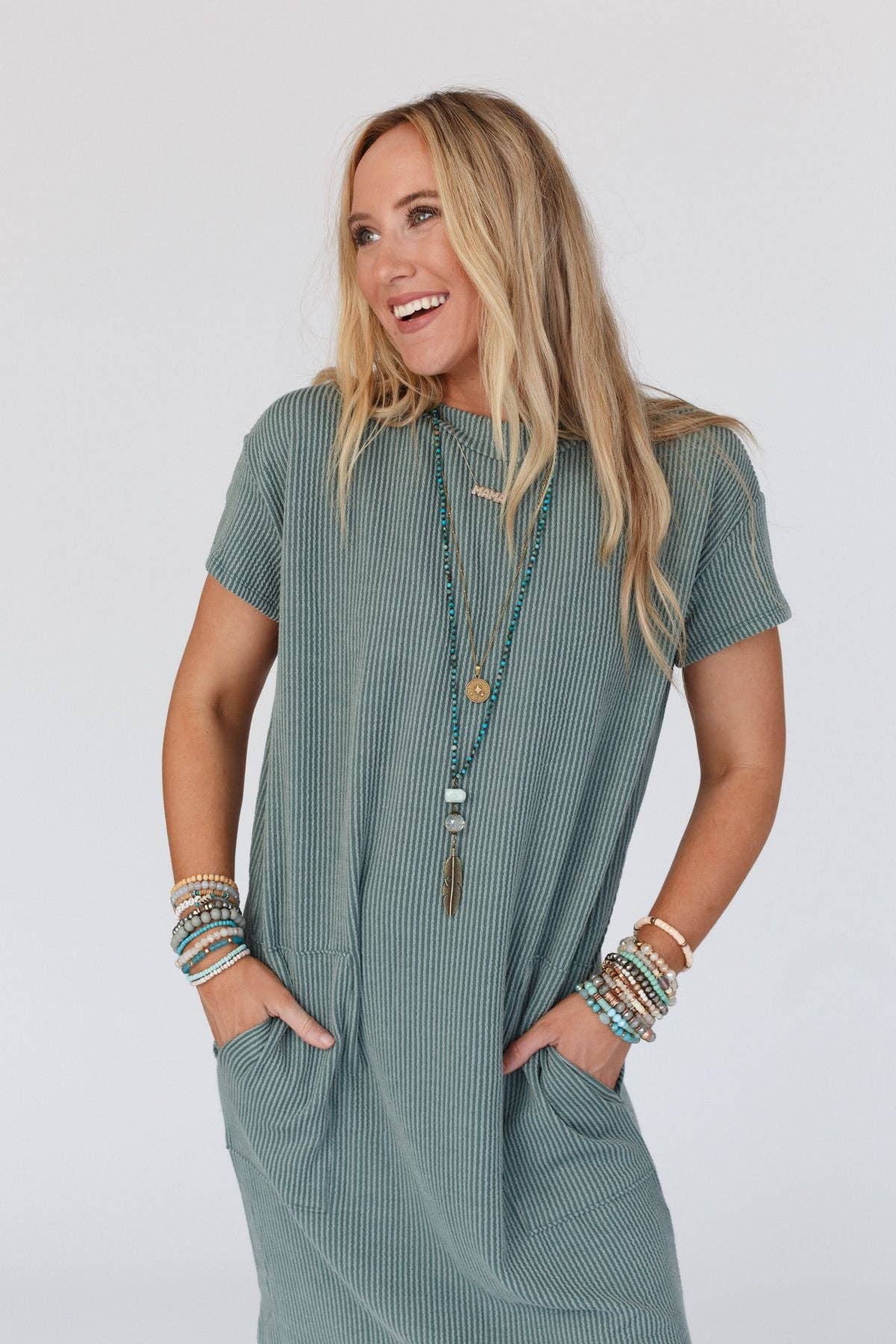 Easy Days Maxi Slit Tee Dress - Sea Foam