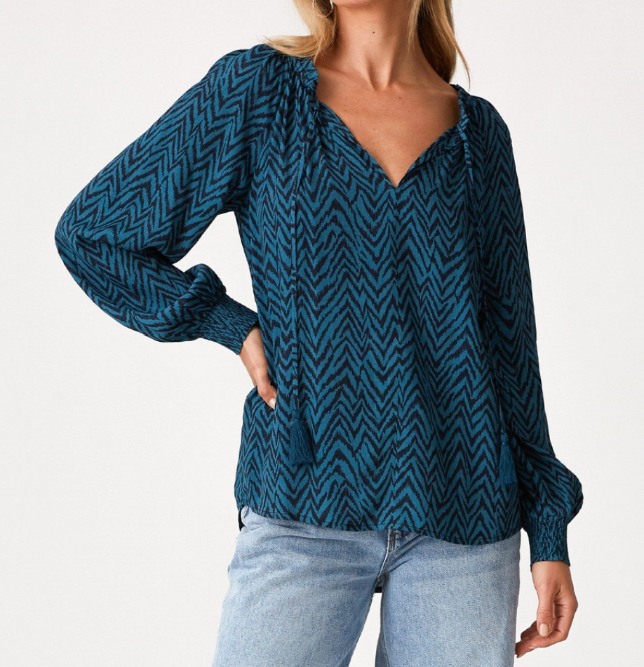 Zig Zag Tie Neck Blouse