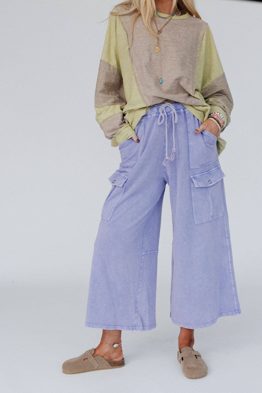 Cargo Wide Leg Pants - Lavender