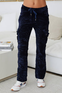 Crushed Velvet Cargo Pants - Navy