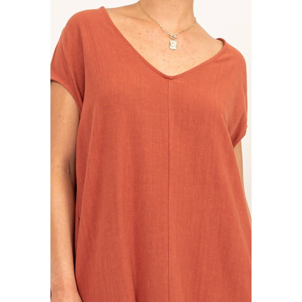 V Neck Oversized Linen Midi Dress