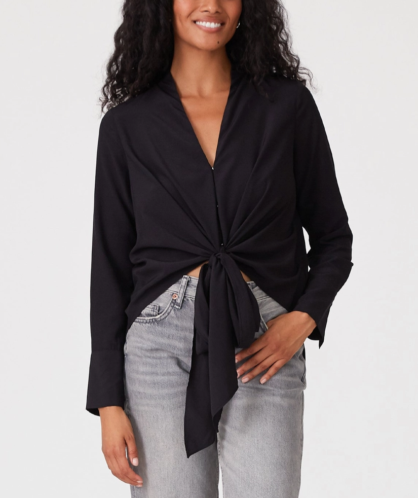 L/S Tie Front Blouse