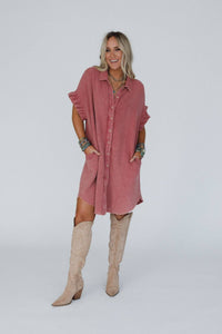 Heavenly Days Button Up Dress - Brick