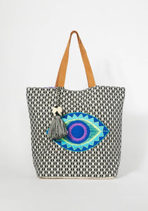 Embroidered Evil Eye Shopper Tote Bag