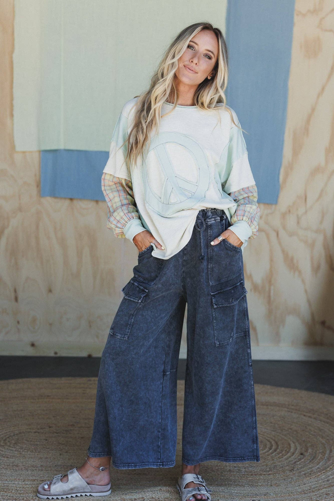 Cargo Wide Leg Pants - Ash Black