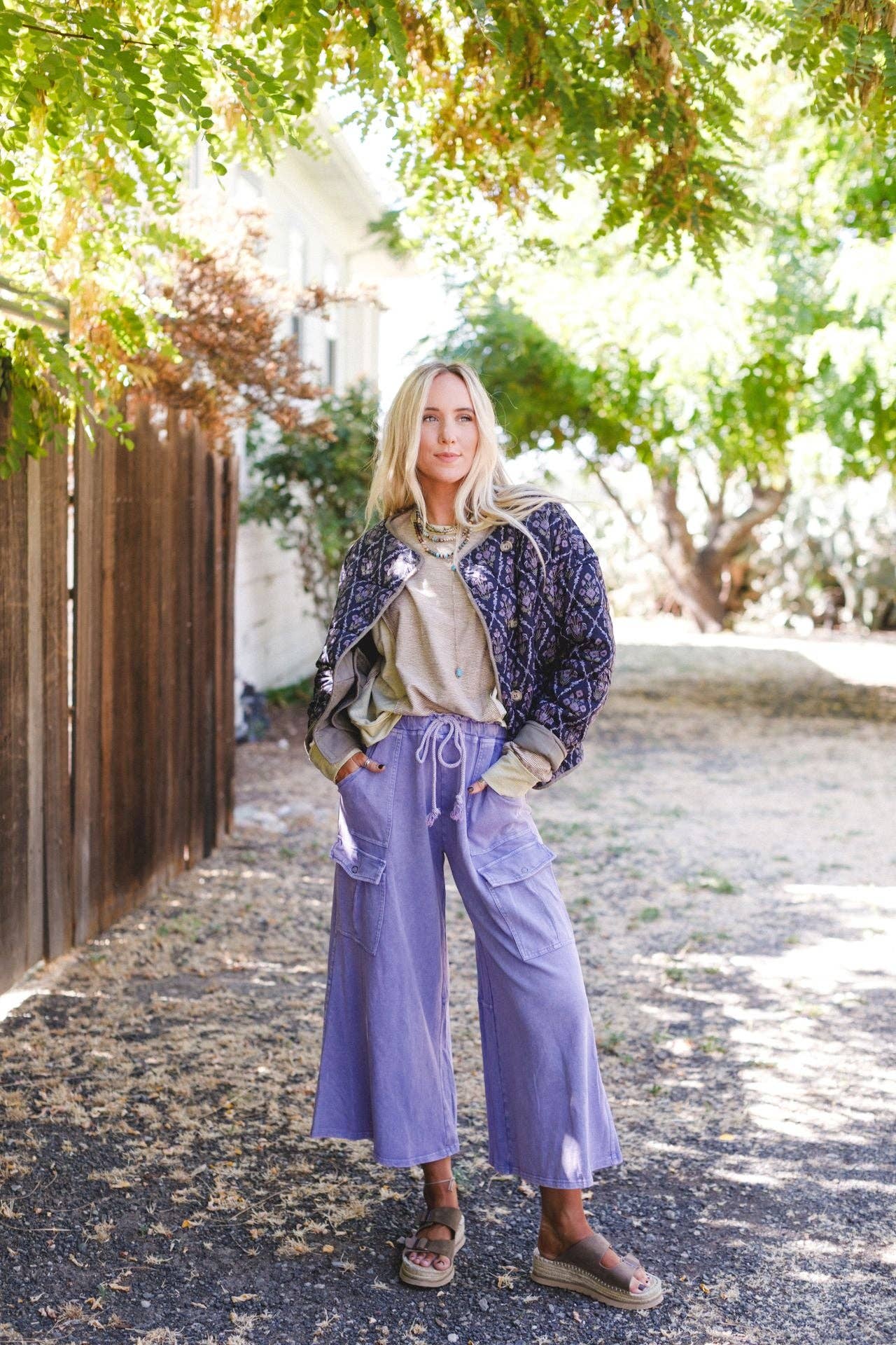Cargo Wide Leg Pants - Lavender