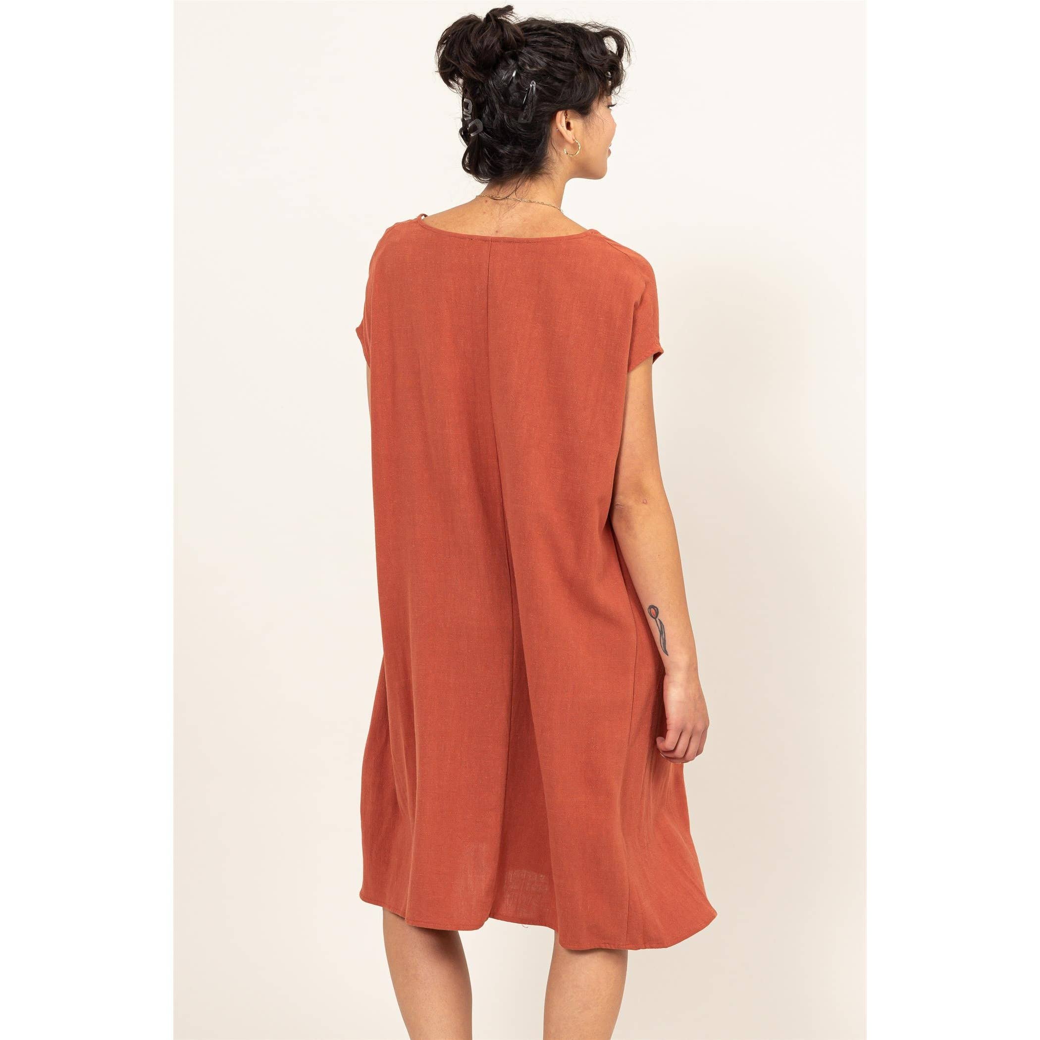 V Neck Oversized Linen Midi Dress