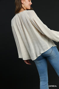Oatmeal Cuff Sleeved Blouse