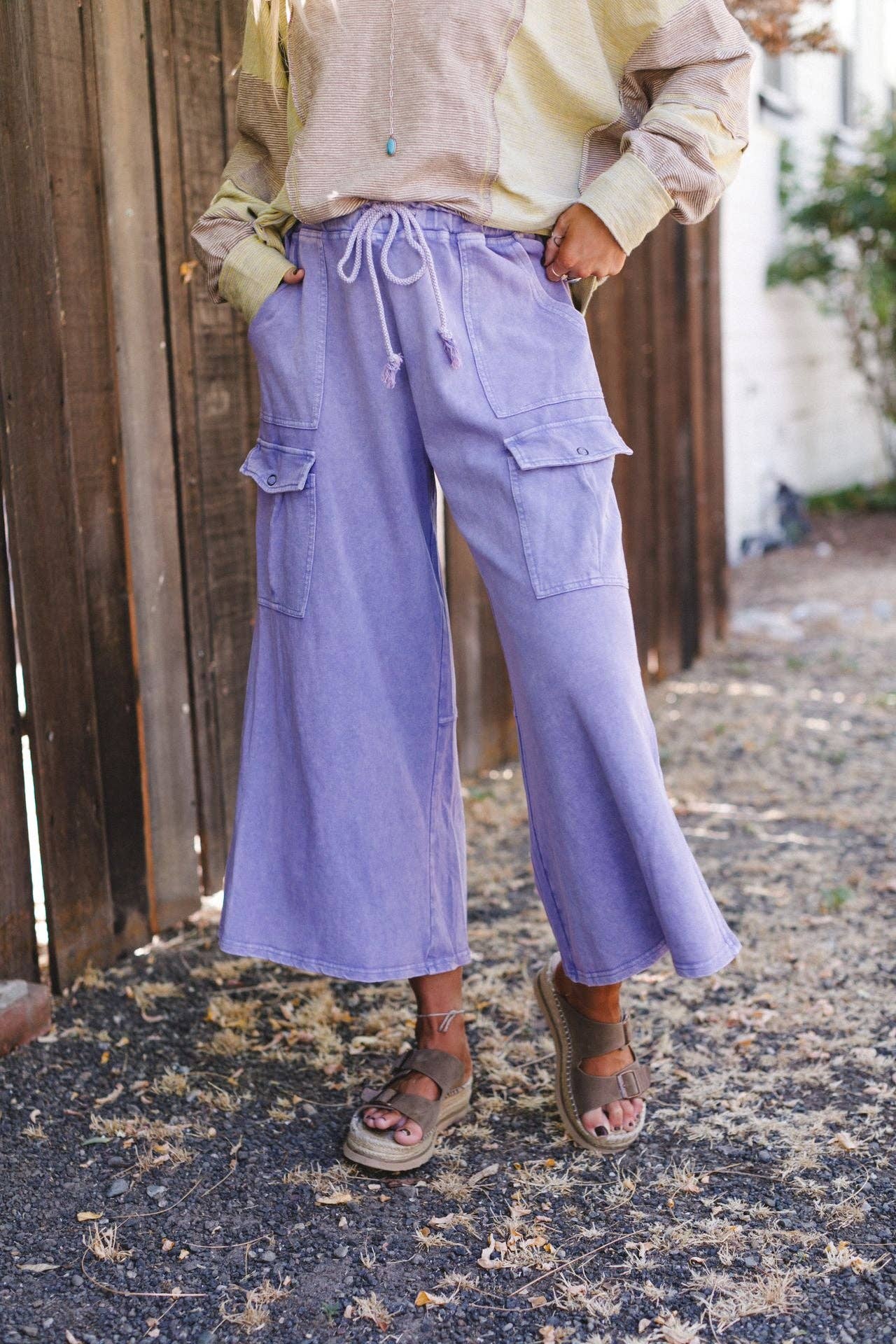 Cargo Wide Leg Pants - Lavender