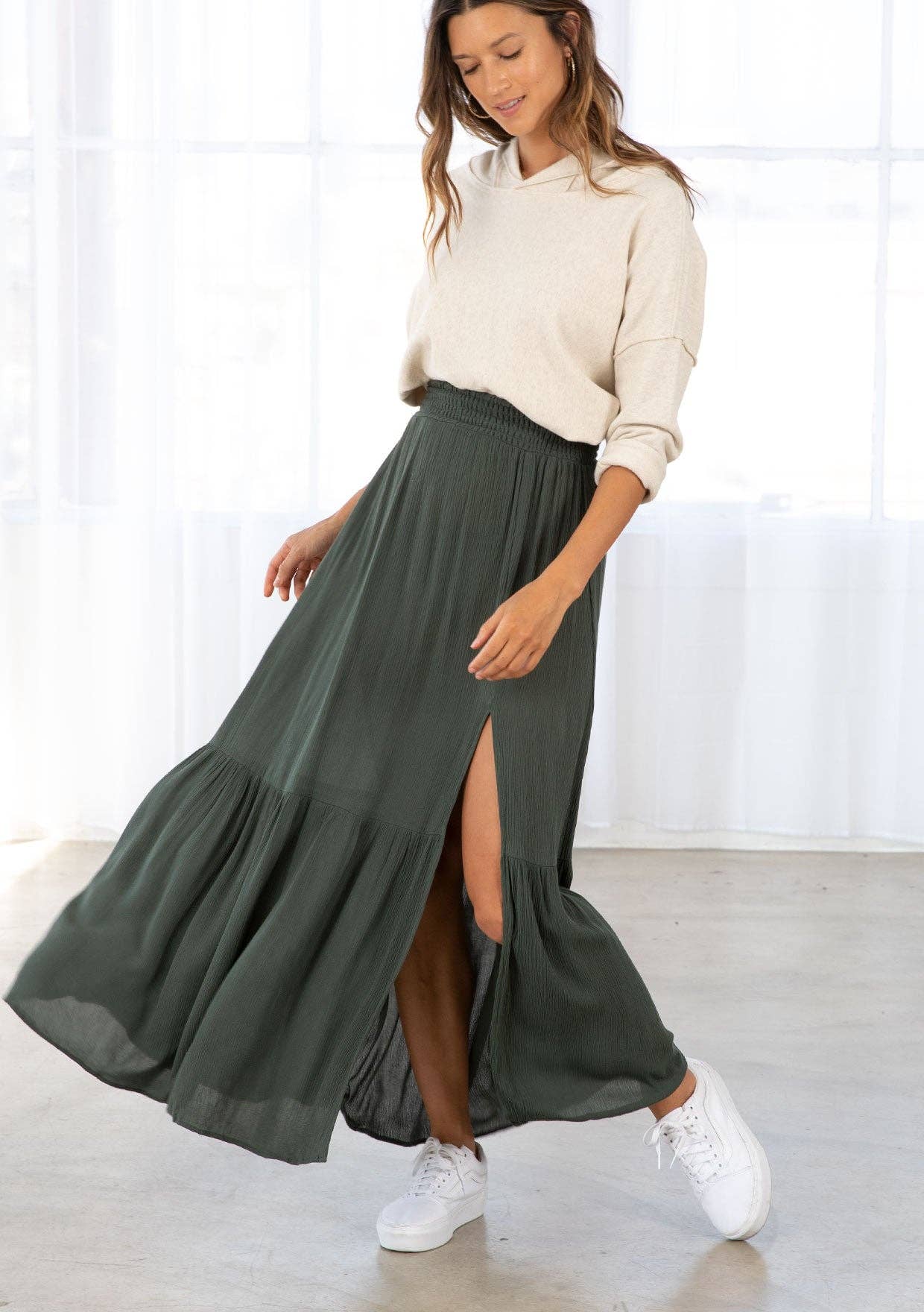 Bohemian Smocked Tiered Maxi Skirt