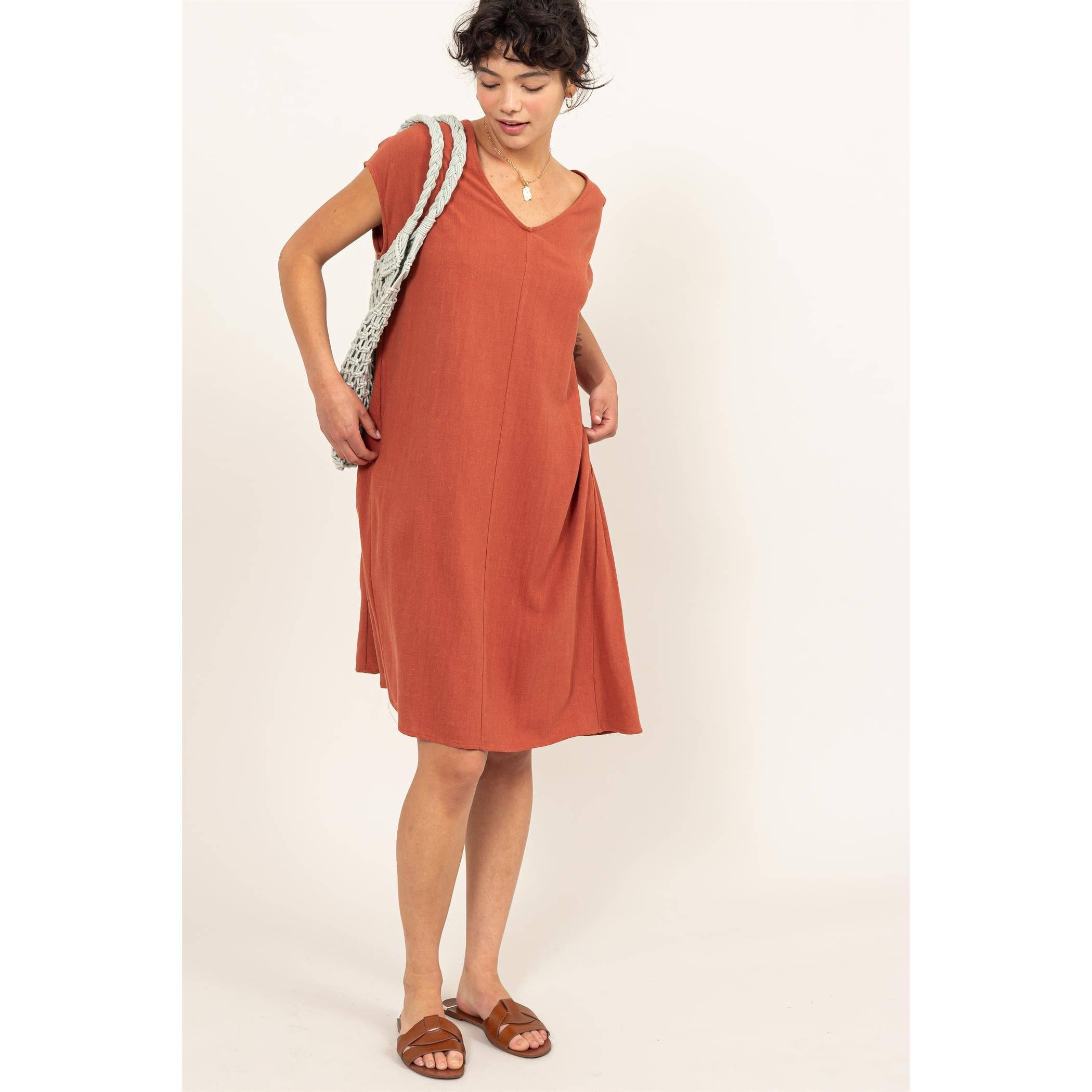 V Neck Oversized Linen Midi Dress