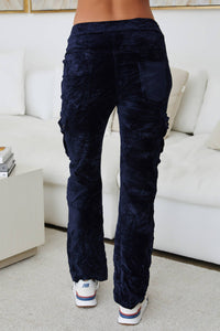 Crushed Velvet Cargo Pants - Navy