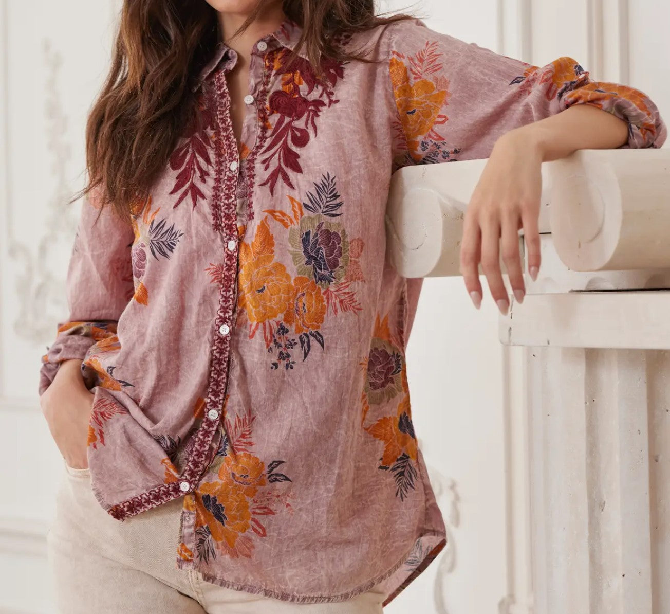 Floral Embroidery Voile Blouse