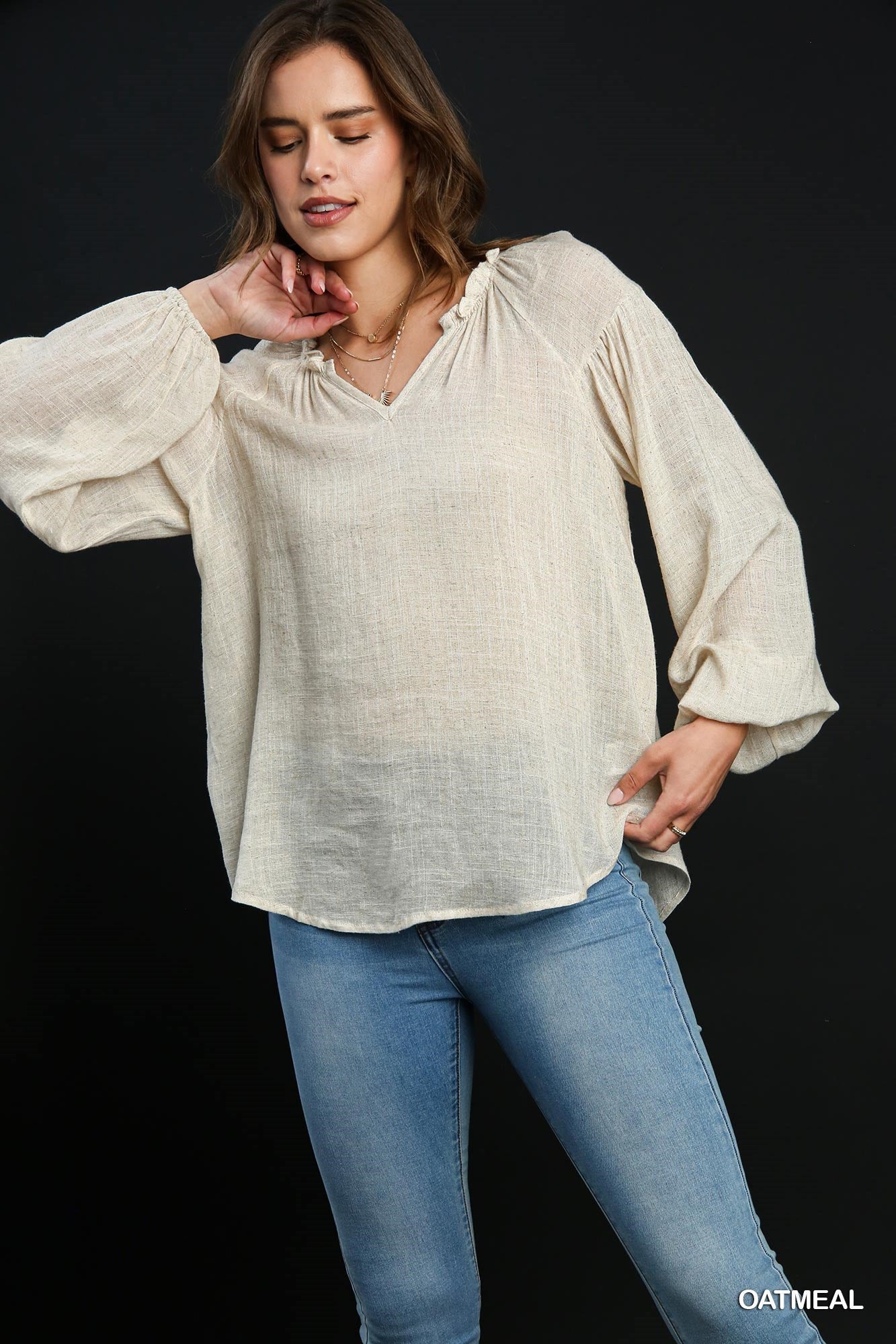 Oatmeal Cuff Sleeved Blouse