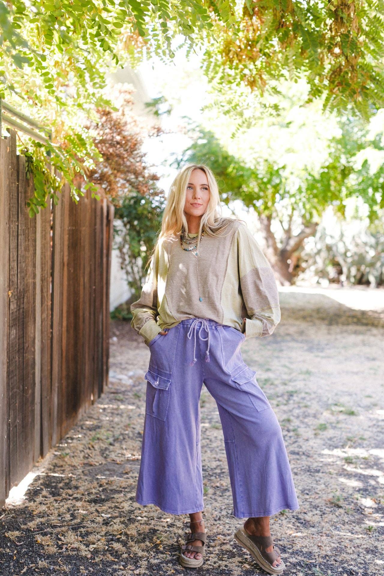 Cargo Wide Leg Pants - Lavender