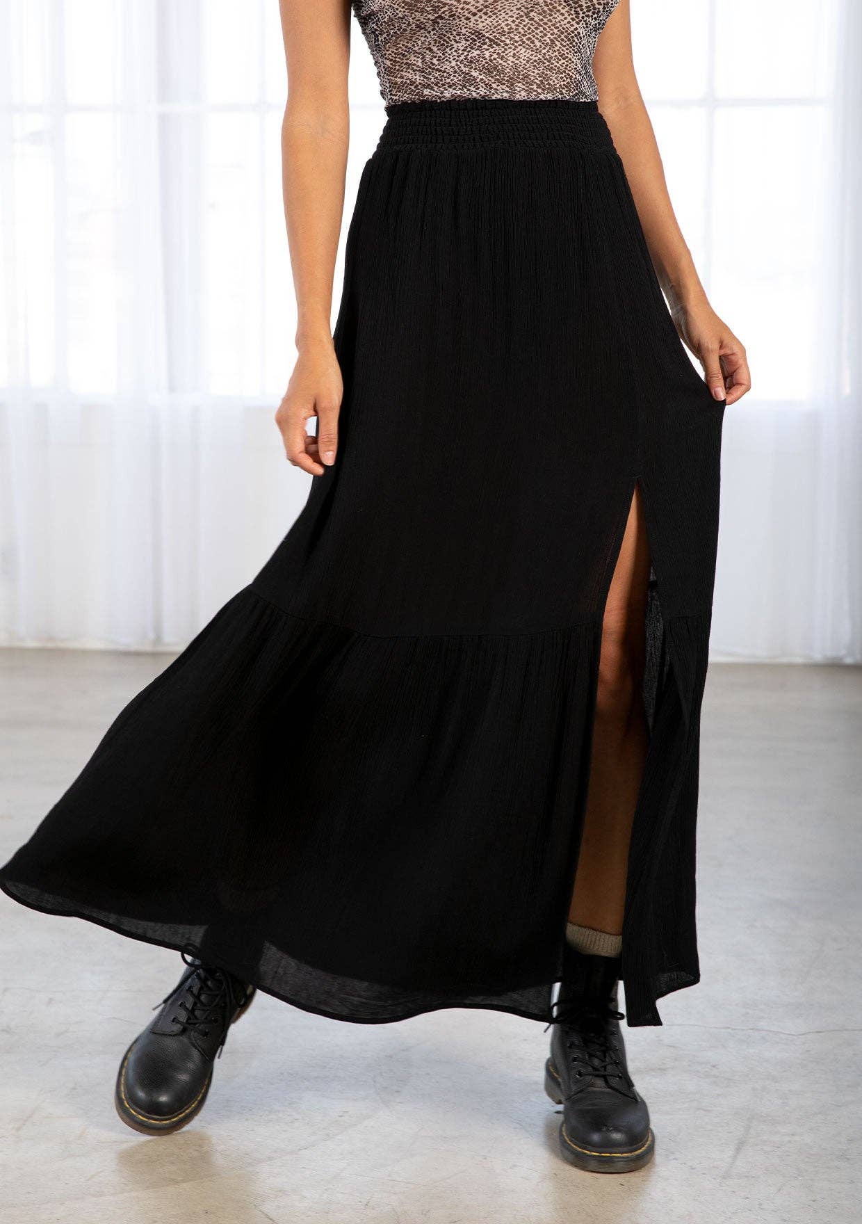 Bohemian Smocked Tiered Maxi Skirt