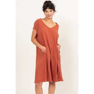V Neck Oversized Linen Midi Dress
