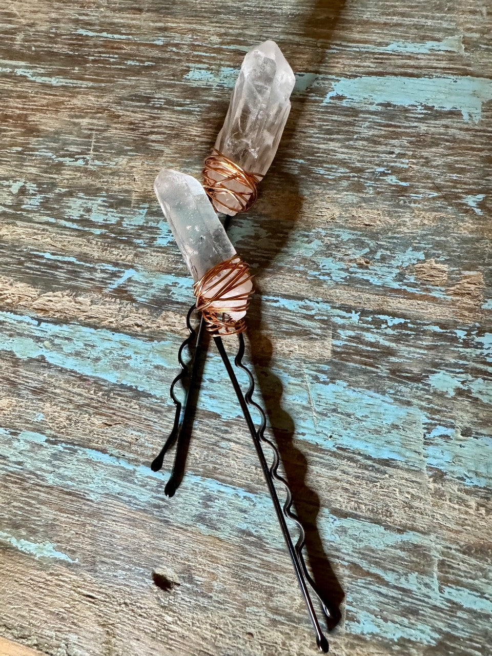 Quartz Wrapped Hair Pins