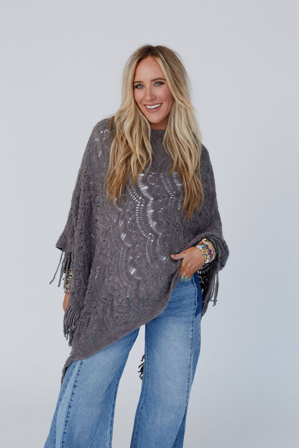 Sea Beyond Lace Poncho - Gray