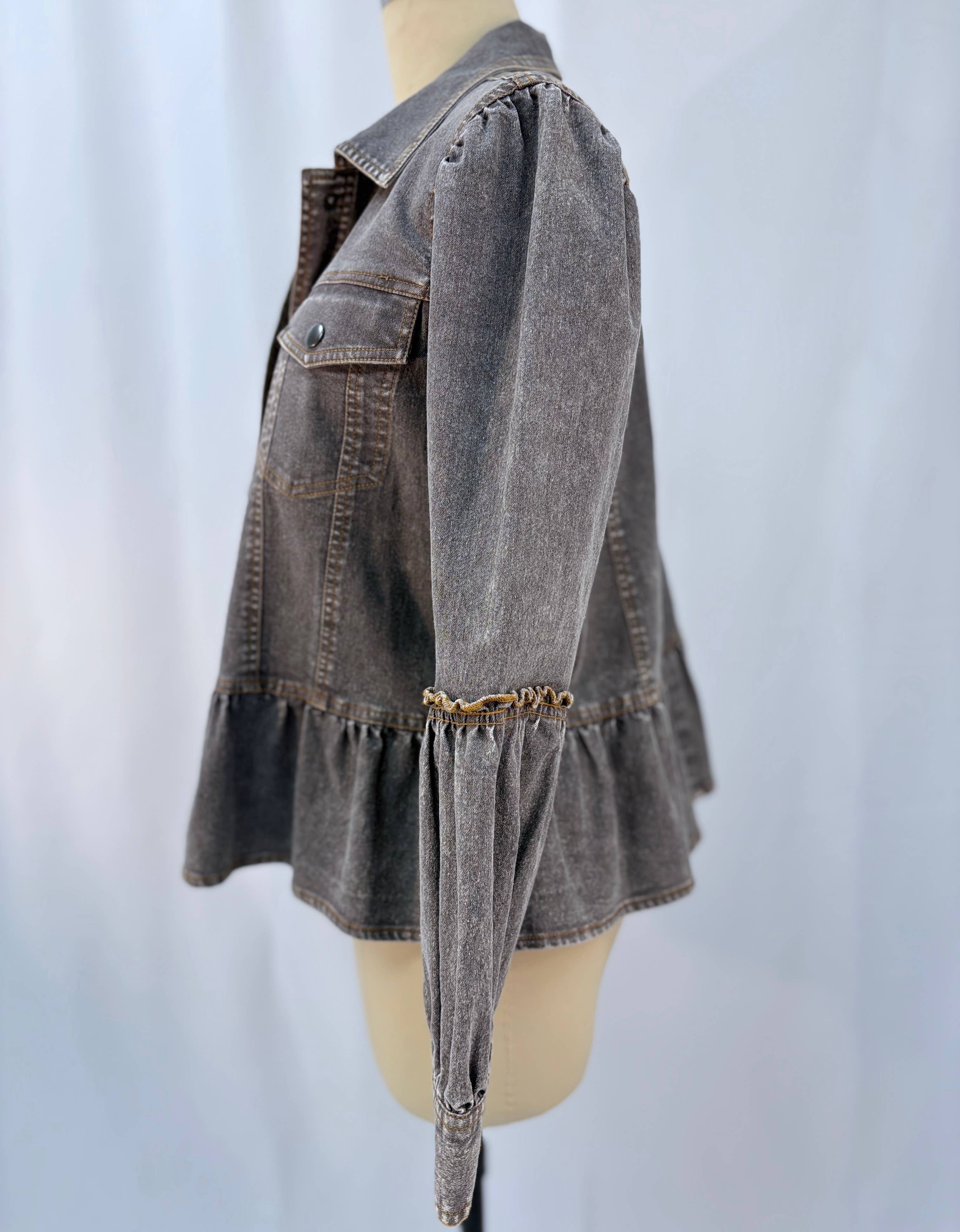 Ruffled Detail Denim Jacket
