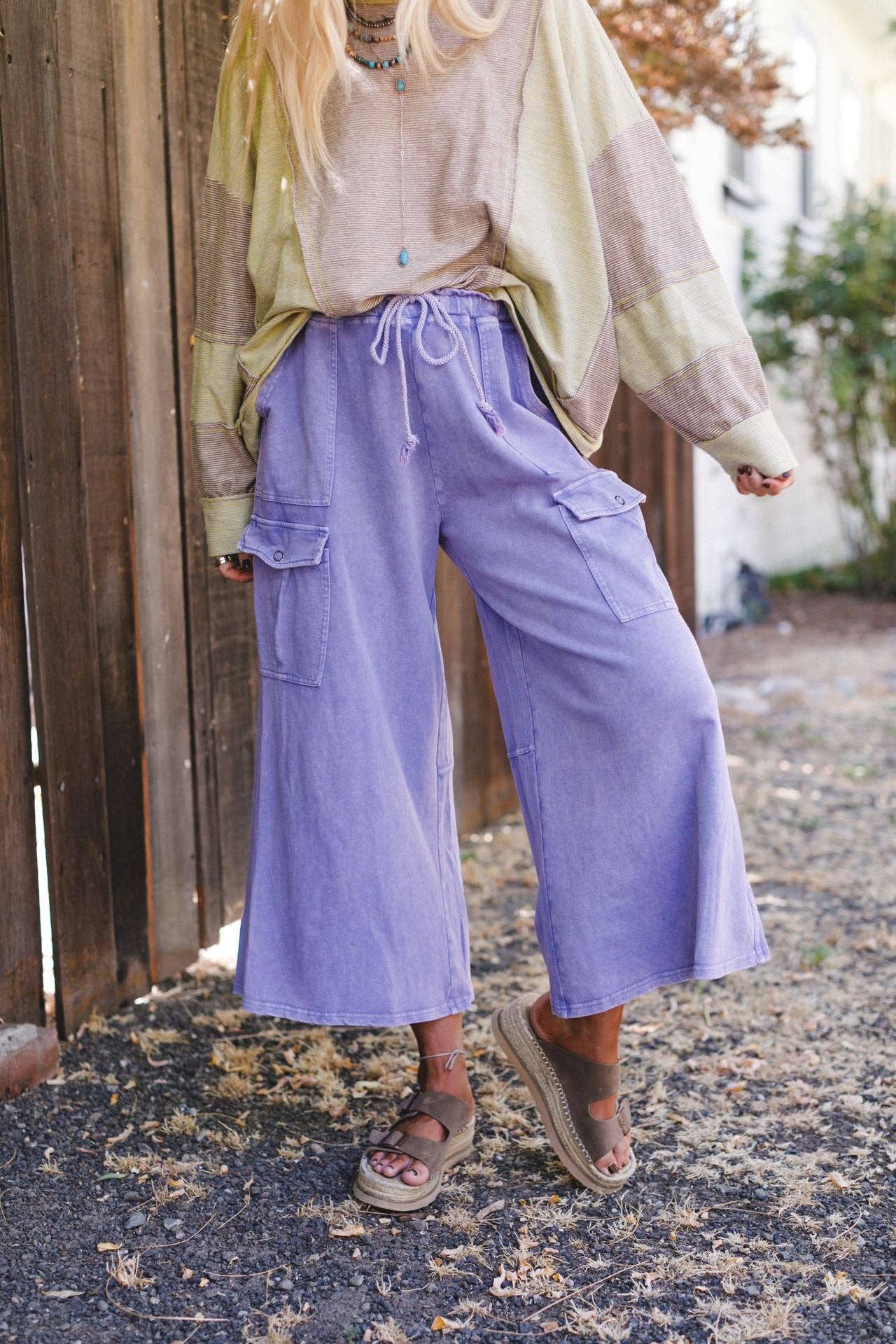 Cargo Wide Leg Pants - Lavender