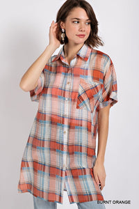 Plaid Print Long Shirt - Small