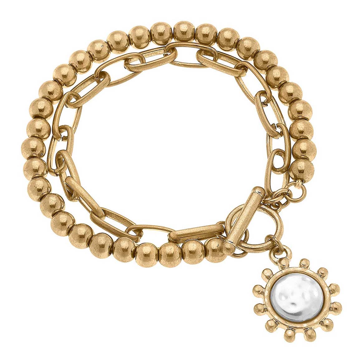 Coin Pearl T-Bar Bracelet Gold