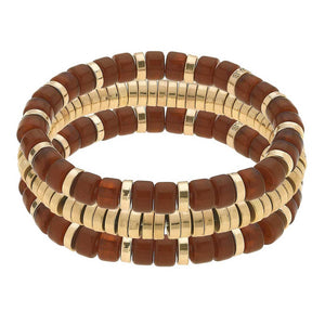 Resin Bead Bracelet Stack - Brown