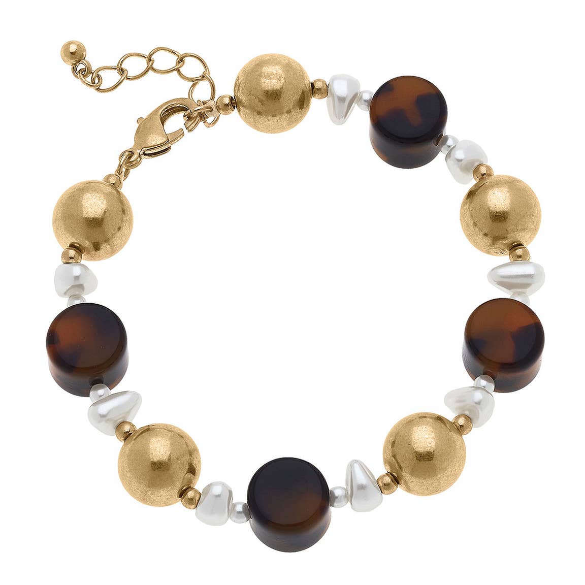 Resin, Gold Ball & Pearl Bracelet in Tortoise